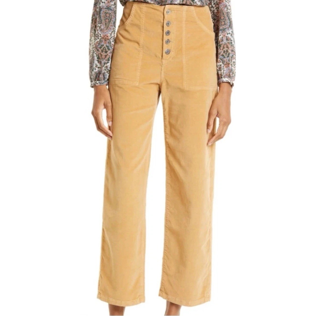 Veronica Beard Crosbie Corduroy Pants 29 Tan Wide Leg Crop Button Fly Boho Fall